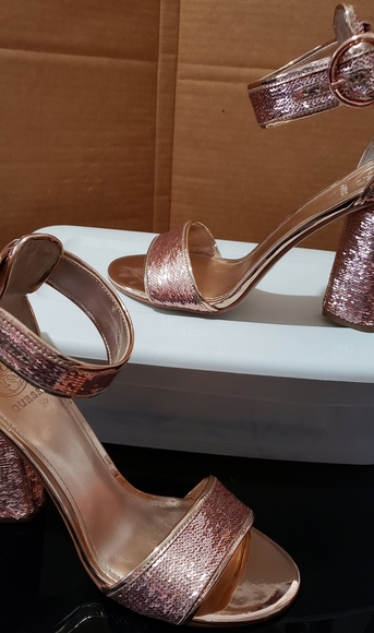 Guess Hot Pink Sequin Open-Toe Heel Sandals - Picture 3 of 4